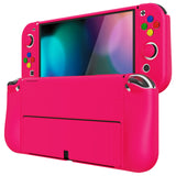 PlayVital ZealProtect Soft Protective Case for Nintendo Switch OLED, Flexible Protector Joycon Grip Cover for Nintendo Switch OLED with Thumb Grip Caps & ABXY Direction Button Caps - Bright Pink - XSOYM5012