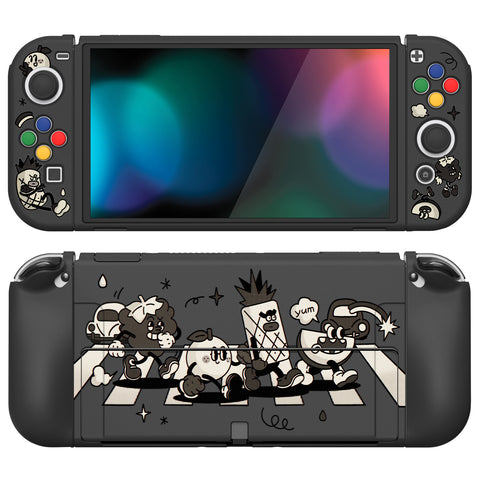 PlayVital ZealProtect Soft Protective Case for Switch OLED, Flexible Protector Joycon Grip Cover for Switch OLED with Thumb Grip Caps & ABXY Direction Button Caps - Fruit Road - XSOYV6058