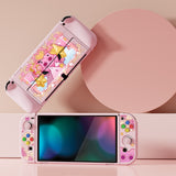 PlayVital ZealProtect Soft Protective Case for Switch OLED, Flexible Protector Joycon Grip Cover for Switch OLED with Thumb Grip Caps & ABXY Direction Button Caps - PP & Pink - XSOYV6057