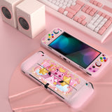 PlayVital ZealProtect Soft Protective Case for Switch OLED, Flexible Protector Joycon Grip Cover for Switch OLED with Thumb Grip Caps & ABXY Direction Button Caps - PP & Pink - XSOYV6057