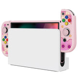 PlayVital ZealProtect Soft Protective Case for Switch OLED, Flexible Protector Joycon Grip Cover for Switch OLED with Thumb Grip Caps & ABXY Direction Button Caps - PP & Pink - XSOYV6057