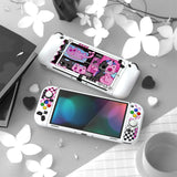 PlayVital ZealProtect Soft Protective Case for Switch OLED, Flexible Protector Joycon Grip Cover for Switch OLED with Thumb Grip Caps & ABXY Direction Button Caps - PP & VV - XSOYV6056