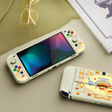 PlayVital ZealProtect Soft Protective Case for Switch OLED, Flexible Protector Joycon Grip Cover for Switch OLED with Thumb Grip Caps & ABXY Direction Button Caps - Pudding Rabbit - XSOYV6059