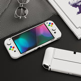 PlayVital ZealProtect Soft Protective Case for Nintendo Switch OLED, Flexible Protector Joycon Grip Cover for Nintendo Switch OLED with Thumb Grip Caps & ABXY Direction Button Caps - White - XSOYM5013