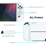 PlayVital ZealProtect Soft Protective Case for Nintendo Switch OLED, Flexible Protector Joycon Grip Cover for Nintendo Switch OLED with Thumb Grip Caps & ABXY Direction Button Caps - White - XSOYM5013