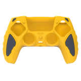 PlayVital Knight Edition Caution Yellow & Graphite Gray Two Tone Anti-Slip Silicone Cover Skin for Playstation 5 Controller, Soft Rubber Case for PS5 Controller with Thumb Grip Caps - QSPF014