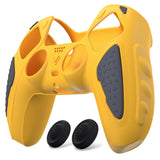 PlayVital Knight Edition Caution Yellow & Graphite Gray Two Tone Anti-Slip Silicone Cover Skin for Playstation 5 Controller, Soft Rubber Case for PS5 Controller with Thumb Grip Caps - QSPF014
