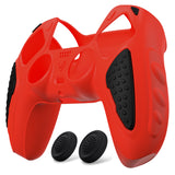 PlayVital Knight Edition Passion Red & Black Two Tone Anti-Slip Silicone Cover Skin for Playstation 5 Controller, Soft Rubber Case for PS5 Controller with Thumb Grip Caps - QSPF005
