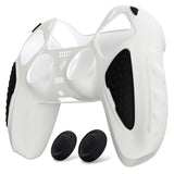 PlayVital Knight Edition White & Black Two Tone Anti-Slip Silicone Cover Skin for Playstation 5 Controller, Soft Rubber Case for PS5 Controller with Thumb Grip Caps - QSPF004