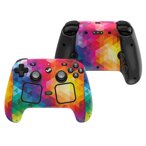 PlayVital for Steam Controller 2 Skin (3-Pack) - Protective Vinyl Decal Sticker Cover for Steam Controller Accessories, No Residue, Scratch-Resistant - Colorful Triangle - GCASC006