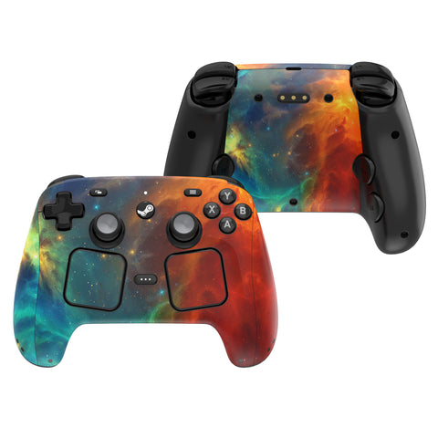 PlayVital for Steam Controller 2 Skin (3-Pack) - Protective Vinyl Decal Sticker Cover for Steam Controller Accessories, No Residue, Scratch-Resistant - Orange Star Universe - GCASC010