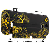 eXtremeRate The Great GOLDEN Wave Off Kanagawa - Black Full Set Shell for Nintendo Switch OLED, Replacement Console Back Plate & Kickstand, NS Joycon Handheld Controller Housing with Full Set Buttons for Nintendo Switch OLED - QNSOT002