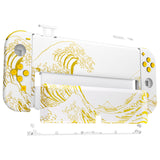 eXtremeRate The Great GOLDEN Wave Off Kanagawa - White Full Set Shell for Nintendo Switch OLED, Replacement Console Back Plate & Kickstand, NS Joycon Handheld Controller Housing with Full Set Buttons for Nintendo Switch OLED - QNSOT003