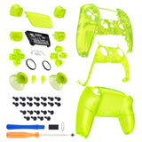 eXtremeRate Replacement Full Set Shells with Button Kit for PS5 Controller BDM-030/040/050 - Clear Lime Green - QPFM5010G3
