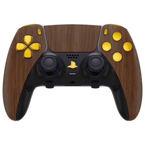 eXtremeRate Wood Grain Full Set Housing Shell with Buttons Touchpad Cover Compatible with ps5 Edge Controller, Custom Replacement Decorative Trim Shell Front Back Plates Compatible with ps5 Edge Controller - QRHEGS001