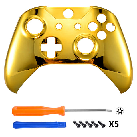 eXtremeRate Chrome Gold Edition Front Housing Shell Faceplate for Microsoft Xbox One X & One S Controller - SXOFD01