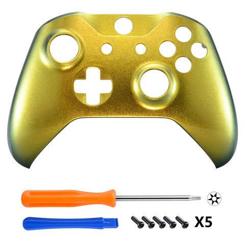 eXtremeRate Gold and Green Chameleon Front Housing Shell Faceplate for Microsoft Xbox One X & One S Controller - SXOFP03