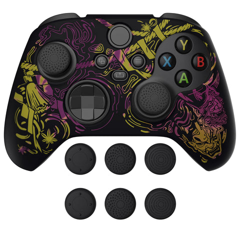 PlayVital Samurai Prajna (Purple & Yellow) Silicone Cover Skin wtih Thumb Grip Caps for Xbox Series X/S Controller - BLX3026