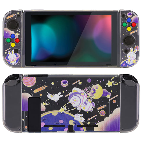 PlayVital Space Cat Protective Case for NS, Soft TPU Slim Case Cover for NS Joycon Console with Colorful ABXY Direction Button Caps - NTU6031