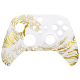 eXtremeRate The Great GOLDEN Wave Off Kanagawa - White Replacement Part Faceplate, Soft Touch Grip Housing Shell Case for Xbox Series S & Xbox Series X Controller Accessories - Controller NOT Included - FX3T189