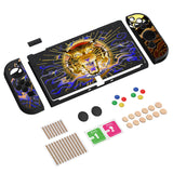 PlayVital ZealProtect Soft Protective Case for Switch OLED, Flexible Protector Joycon Grip Cover for Switch OLED with Thumb Grip Caps & ABXY Direction Button Caps - Tiger Tarot - XSOYV6033