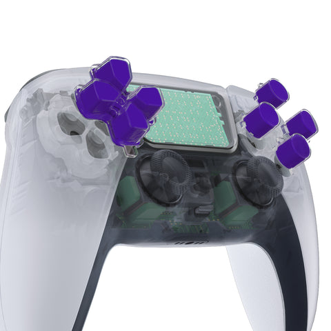 eXtremeRate Two-Tone Purple & Clear Custom Dpad Action Buttons Replacement No Letter Imprint D-pad Face Buttons Compatible with ps5 Controller - JPFG006