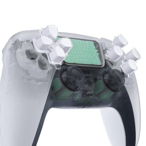 eXtremeRate Two-Tone Robot White & Clear Custom Dpad Action Buttons Replacement No Letter Imprint D-pad Face Buttons Compatible with ps5 Controller - JPFG009