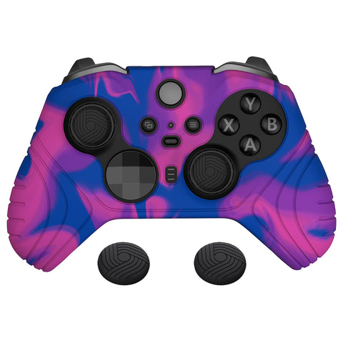 PlayVital Samurai Edition Anti Slip Silicone Case Cover for Xbox Elite Wireless Controller Series 2, Ergonomic Soft Rubber Skin Protector for Xbox Elite Series 2 with Thumb Grip Caps - Pink & Purple & Blue - XBE2M006