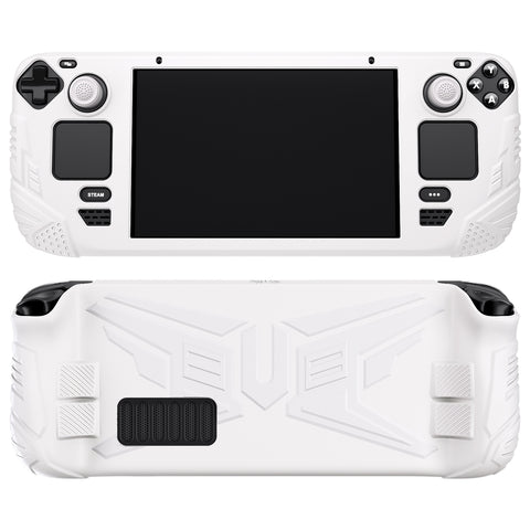 PlayVital Armor Series Protective Case for Steam Deck LCD, Soft Cover Silicone Protector for Steam Deck with Back Button Enhancement Designed & Thumb Grips Caps - White - XFSDP002