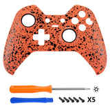 eXtremeRate Textured Orange Faceplate Cover Front  Shell Case Comfortable Non-slip Replacement Kit for Xbox One Elite Controller Model 1698 with Thumbstick Accent Rings -XOEP012