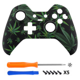 eXtremeRate Green Weeds Leaves Faceplate Cover Soft Touch Front Shell Comfortable Soft Grip Replacement Kit for Xbox One Elite Controller Model 1698 with Thumbstick Accent Rings - XOET008