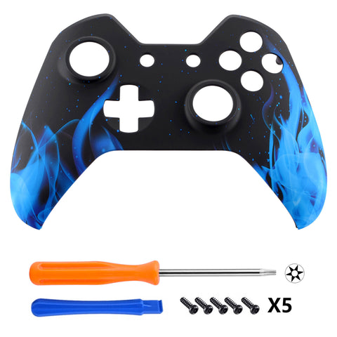 eXtremeRate lue Fire Flame Soft Touch Grip Front Shell Cover for Xbox One Remote Controller - XOT052