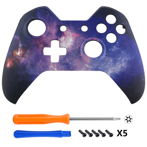 eXtremeRate Nebula Galaxy Patterned Faceplate Cover, Soft Touch Front Housing Shell Case, Comfortable Soft Grip Replacement Kit for Standard Xbox One Controller Model 1537/1697 - XOT054