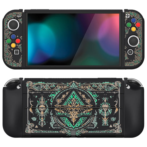 PlayVital ZealProtect Soft Protective Case for Switch OLED, Flexible Protector Joycon Grip Cover for Switch OLED with Thumb Grip Caps & ABXY Direction Button Caps - Totem of Kingdom - XSOYV6028