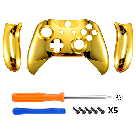 eXtremeRate Chrome Gold Front Housing Shell Faceplate Side Rails Panel for Xbox One X & One S Controller - ZSXOFD01