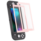 eXtremeRate 2 Pack Peach Blossoms Pink Border Transparent HD Saver Protector Film, Tempered Glass Screen Protector for Nintendo Switch Lite [Anti-Scratch, Anti-Fingerprint, Shatterproof, Bubble-Free] - HL706