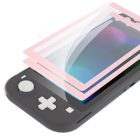 eXtremeRate 2 Pack Peach Blossoms Pink Border Transparent HD Saver Protector Film, Tempered Glass Screen Protector for Nintendo Switch Lite [Anti-Scratch, Anti-Fingerprint, Shatterproof, Bubble-Free] - HL706