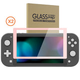 eXtremeRate 2 Pack Peach Blossoms Pink Border Transparent HD Saver Protector Film, Tempered Glass Screen Protector for Nintendo Switch Lite [Anti-Scratch, Anti-Fingerprint, Shatterproof, Bubble-Free] - HL706