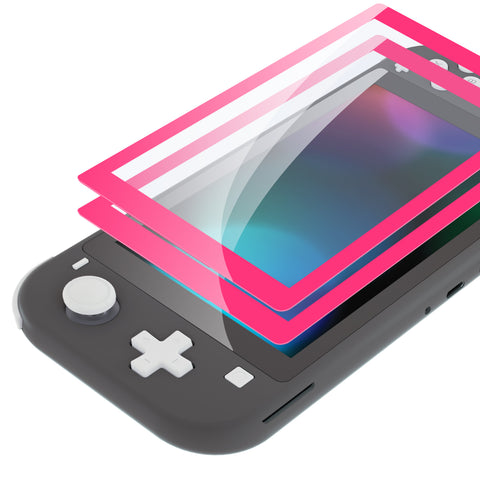 eXtremeRate 2 Pack Bright Pink Border Transparent HD Saver Protector Film, Tempered Glass Screen Protector for Nintendo Switch Lite [Anti-Scratch, Anti-Fingerprint, Shatterproof, Bubble-Free] - HL740