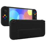 eXtremeRate Black Full Set Shell for Nintendo Switch OLED, Replacement Console Back Plate & Kickstand, NS Joycon Handheld Controller Housing & Buttons for Nintendo Switch OLED - AQUSOP001