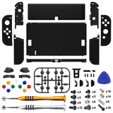 eXtremeRate Black Full Set Shell for Nintendo Switch OLED, Replacement Console Back Plate & Kickstand, NS Joycon Handheld Controller Housing & Buttons for Nintendo Switch OLED - AQUSOP001