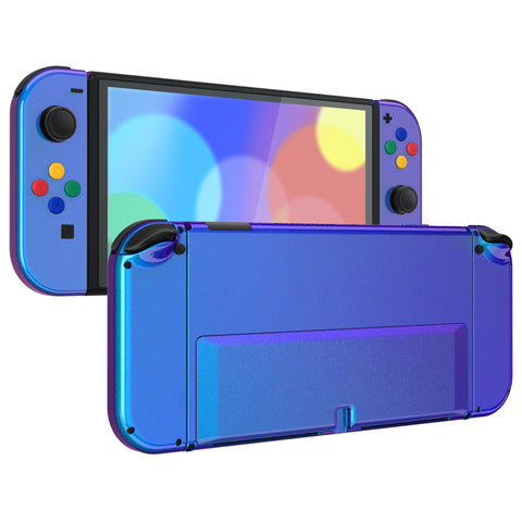 eXtremeRate Chameleon Purple Blue Full Set Shell for Nintendo Switch OLED, Replacement Console Back Plate & Kickstand, NS Joycon Handheld Controller Housing & Buttons for Nintendo Switch OLED - AQUSOP004