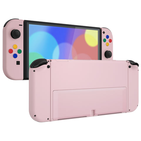 eXtremeRate Cherry Blossoms Pink Full Set Shell for Nintendo Switch OLED, Replacement Console Back Plate & Kickstand, NS Joycon Handheld Controller Housing & Buttons for Nintendo Switch OLED - AQUSOP003