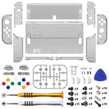 eXtremeRate Crystal Clear Black Full Set Shell for Nintendo Switch OLED, Replacement Console Back Plate & Kickstand, NS Joycon Handheld Controller Housing & Buttons for Nintendo Switch OLED - AQUSOP014