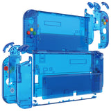 eXtremeRate Crystal Clear Blue Full Set Shell for Nintendo Switch OLED, Replacement Console Back Plate & Kickstand, NS Joycon Handheld Controller Housing & Buttons for Nintendo Switch OLED - AQUSOP009