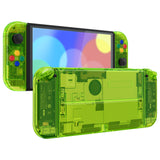 eXtremeRate Crystal Clear Lime Green Full Set Shell for Nintendo Switch OLED, Replacement Console Back Plate & Kickstand, NS Joycon Handheld Controller Housing & Buttons for Nintendo Switch OLED - AQUSOP015