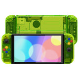 eXtremeRate Crystal Clear Lime Green Full Set Shell for Nintendo Switch OLED, Replacement Console Back Plate & Kickstand, NS Joycon Handheld Controller Housing & Buttons for Nintendo Switch OLED - AQUSOP015