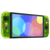 eXtremeRate Crystal Clear Lime Green Full Set Shell for Nintendo Switch OLED, Replacement Console Back Plate & Kickstand, NS Joycon Handheld Controller Housing & Buttons for Nintendo Switch OLED - AQUSOP015