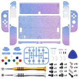 eXtremeRate Glitter Gradient Translucent Bluebell Full Set Shell for Nintendo Switch OLED, Replacement Console Back Plate & Kickstand, NS Joycon Handheld Controller Housing & Buttons for Nintendo Switch OLED - AQUSOP005