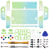 eXtremeRate Glitter Gradient Translucent Green Blue Full Set Shell for Nintendo Switch OLED, Replacement Console Back Plate & Kickstand, NS Joycon Handheld Controller Housing & Buttons for Nintendo Switch OLED - AQUSOP006